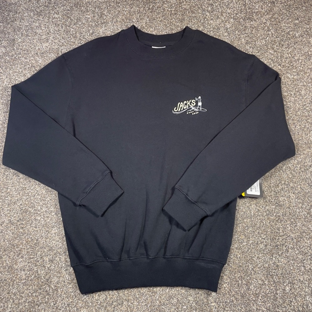 Jacks Surfboards Mens XS Black Crewneck Sweatshirt Surf Shop Graphic Fleece NEW